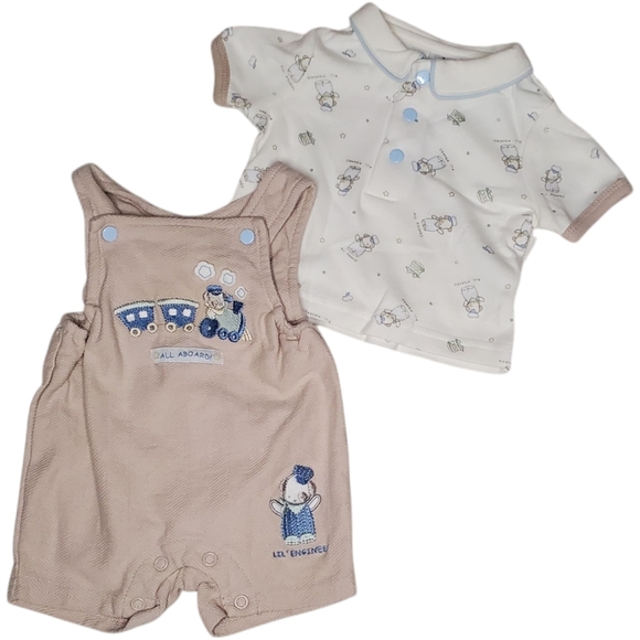 NWT Vintage Sesame Street 2 Piece Shirt Romper Set Tan|Blue Boys Small (0-3m) - Picture 1 of 8